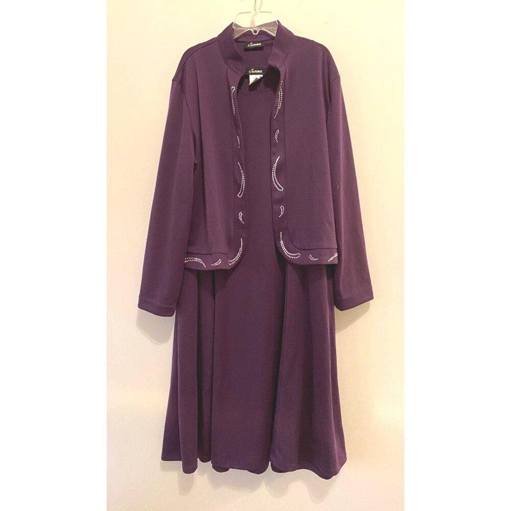Jemma Purple Dress & Jacket Set Rhinestone Accents XL